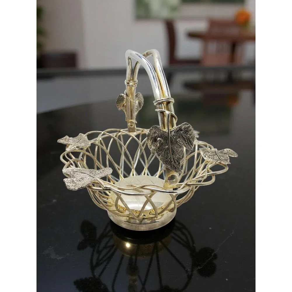 Vintage Godinger Silver-Plated Woven Basket With Leaf Accents
